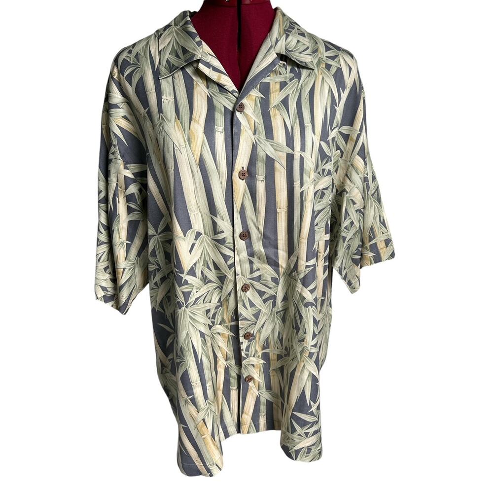 Tommy Bahama Womens Large Silk Bamboo Hawaiian Print‎ Shirt Sleeve Blouse Top